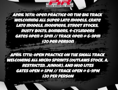 OPEN PRACTICE – BOTH TRACKS
 Tuesday April 16th – Big Track
 Wednesday April 17t…